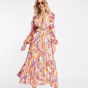 ASOS DESIGN ring detail cut-out maxi dress in bright 60s floral